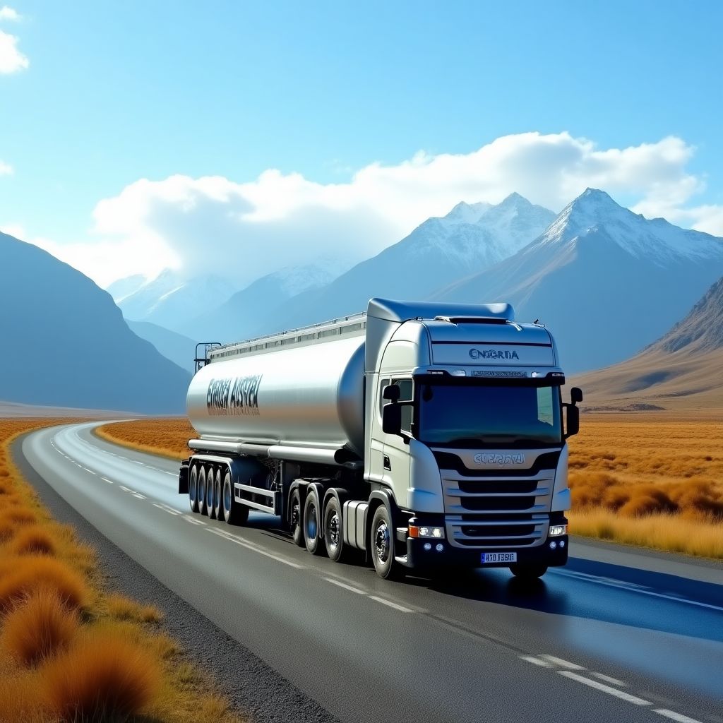 Camión cisterna de Energía Austral en una ruta patagónica
