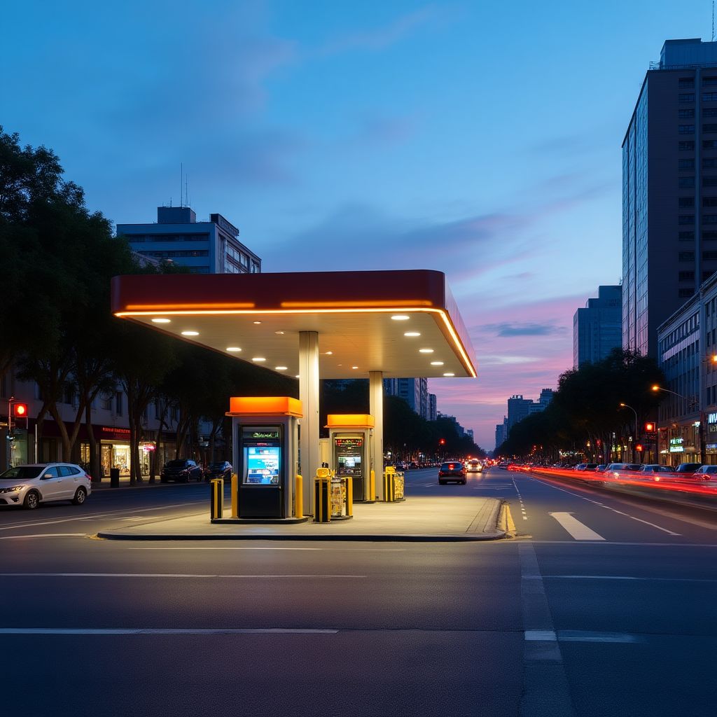 Estación de servicio moderna en una ciudad argentina